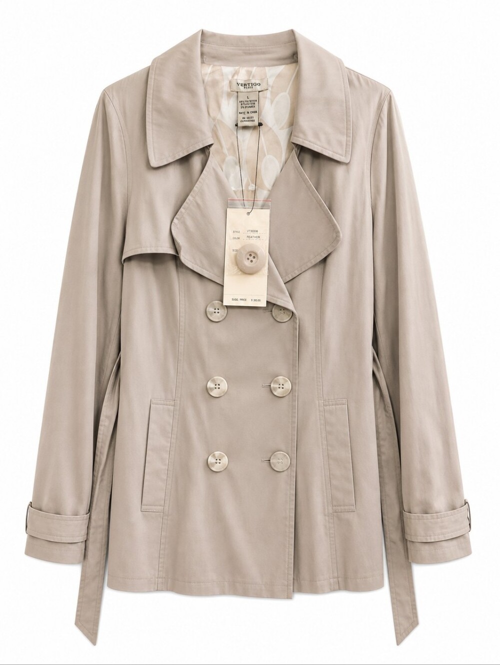 Vertigo Paris Beige Trench Coat Jacket Size L NWT $280 Retail